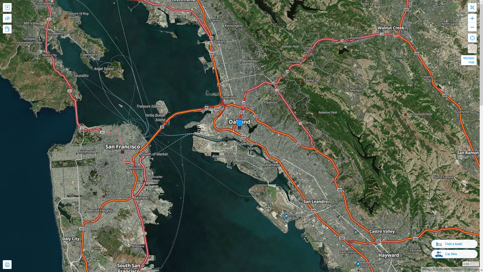 Oakland California Highway and Road Map with Satellite View